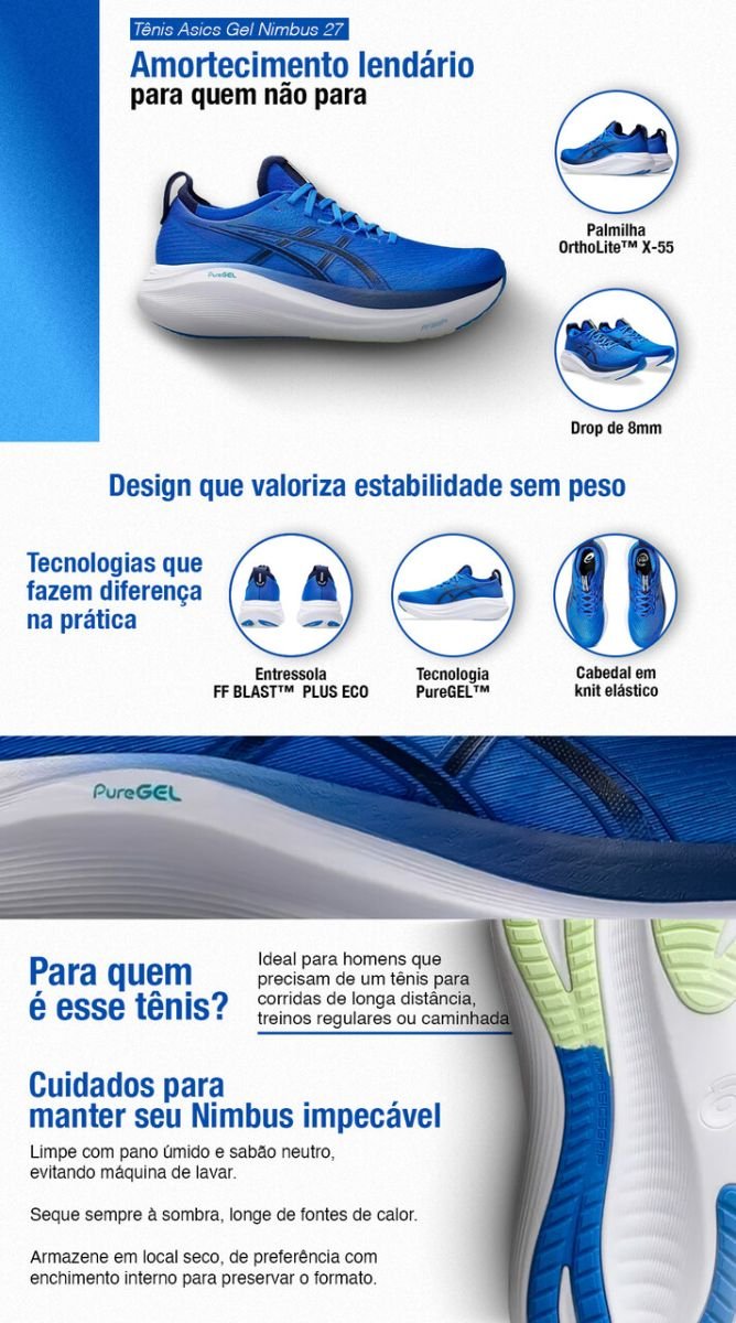 Tênis Asics Gel Nimbus 27 Masculino 1011B958-401 - Ativa Esportes